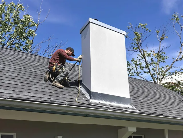 Yorba Linda Chimney Sweep team member finishing chimney construction in Yorba Linda, CA