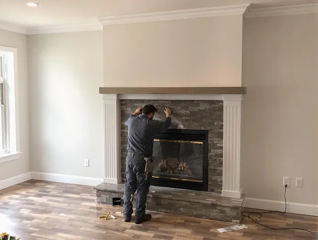 Yorba Linda Chimney Sweep finishing a custom fireplace install in Yorba Linda, CA